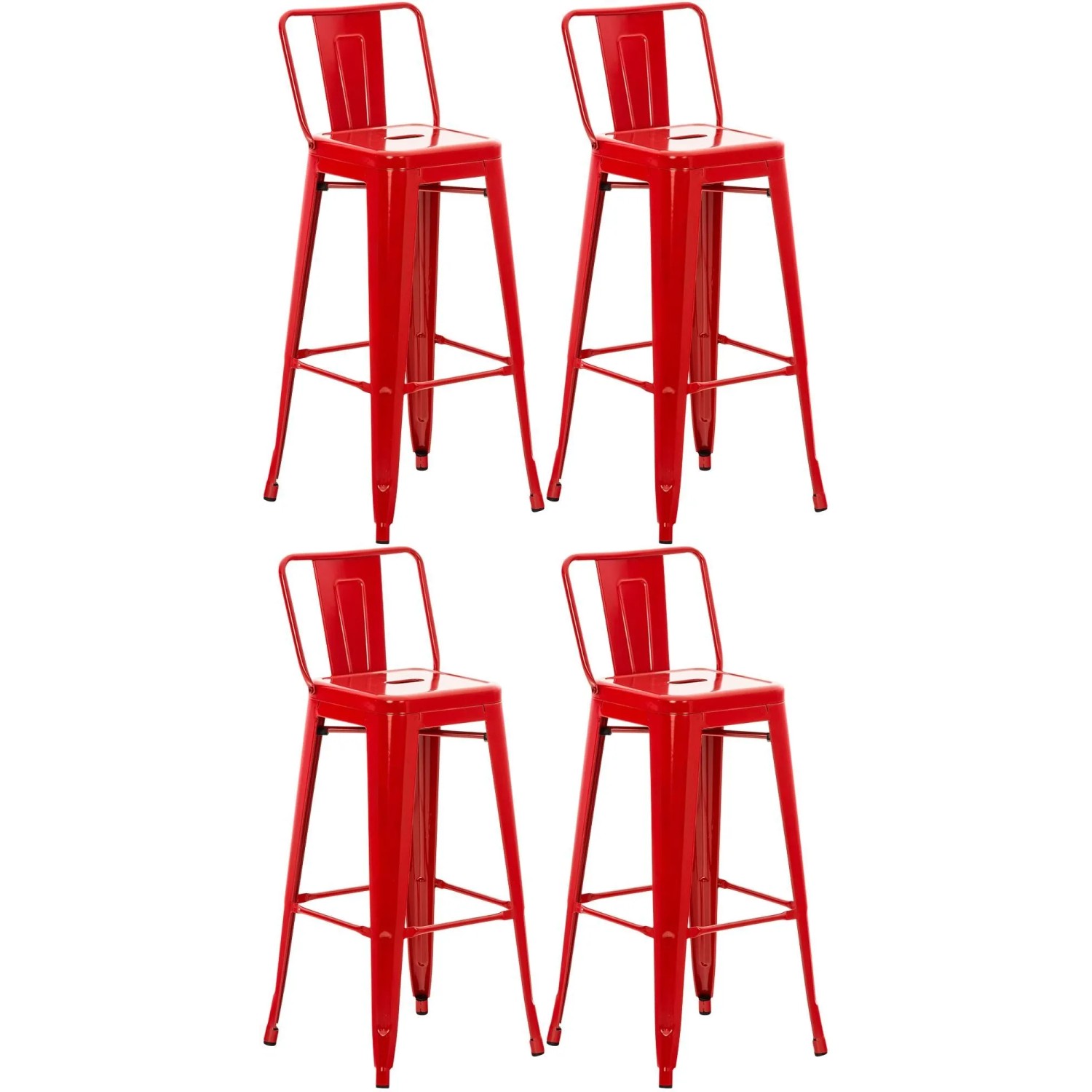 DELUKE 4er Set Barhocker LEKEL Metall Rot 44x43x96cm Barstuhl Mit Lehne Tresenhocker Tresenstuhl