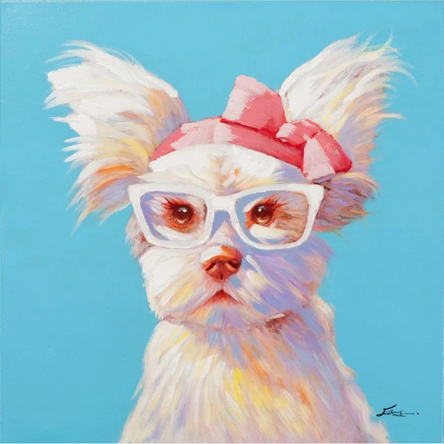 Art Universe Leinwandbild Hündchen in Pink 60 x 60 cm