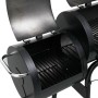 Schwarzer tepro Smoker Wichita Holzkohlegrill mit geöffneten Deckeln und Grillrosten.