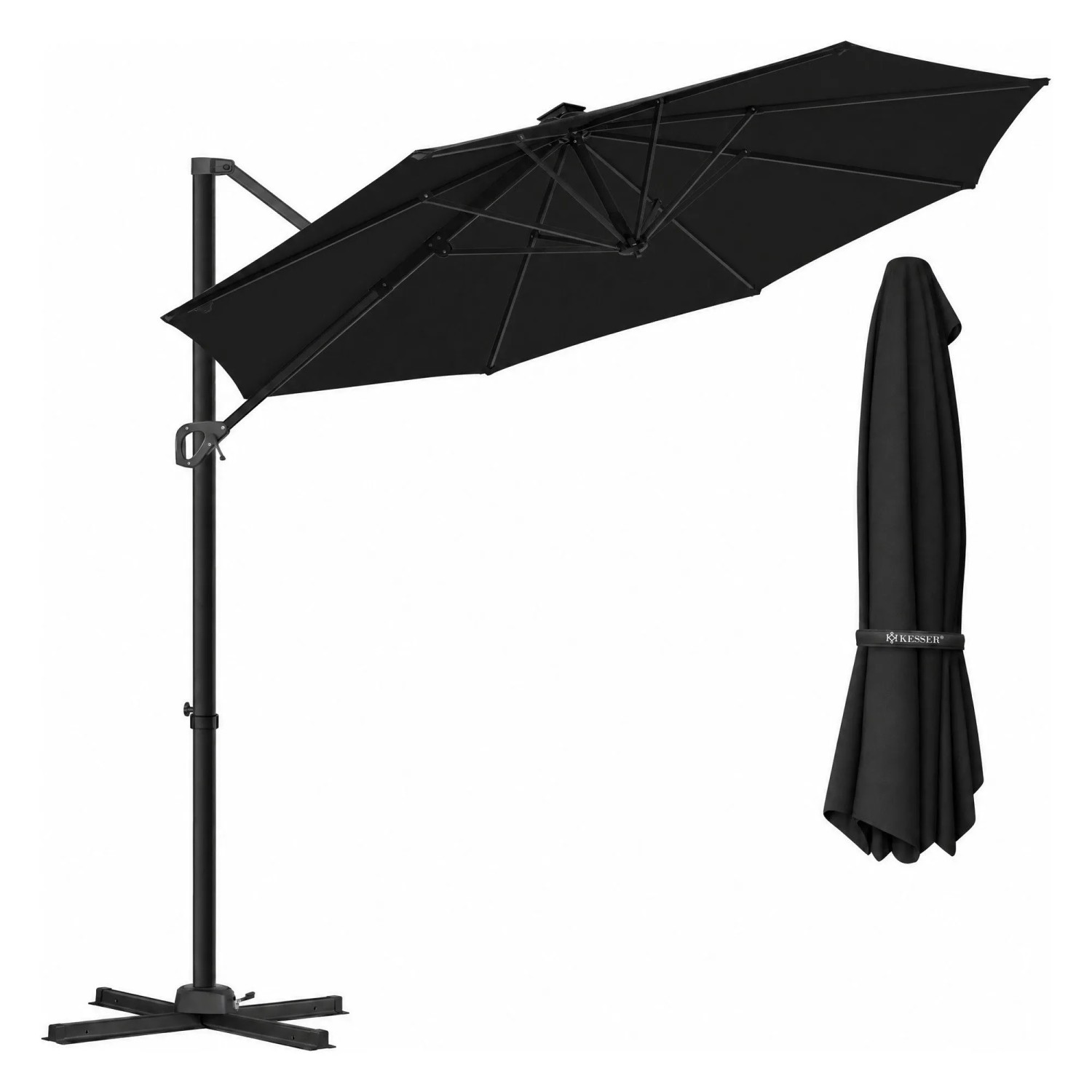 KESSER Ampelschirm SUN XL Drehbar UV50+ Ø 330 cm Schwarz Ohne LED