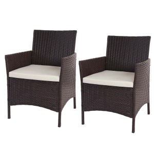 Proregal 2er-Set Poly-Rattan Gartensessel Andi HxBxT 83x59x60 cm Sitzhöhe 47cm Braun-Meliert Kissen Creme Korbsessel