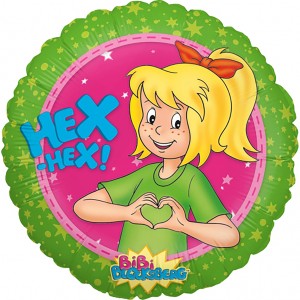 Runder Bibi Blocksberg Folienballon (Ø 45cm) mit Hex-Hex Motiv für Partys und als Geschenk.