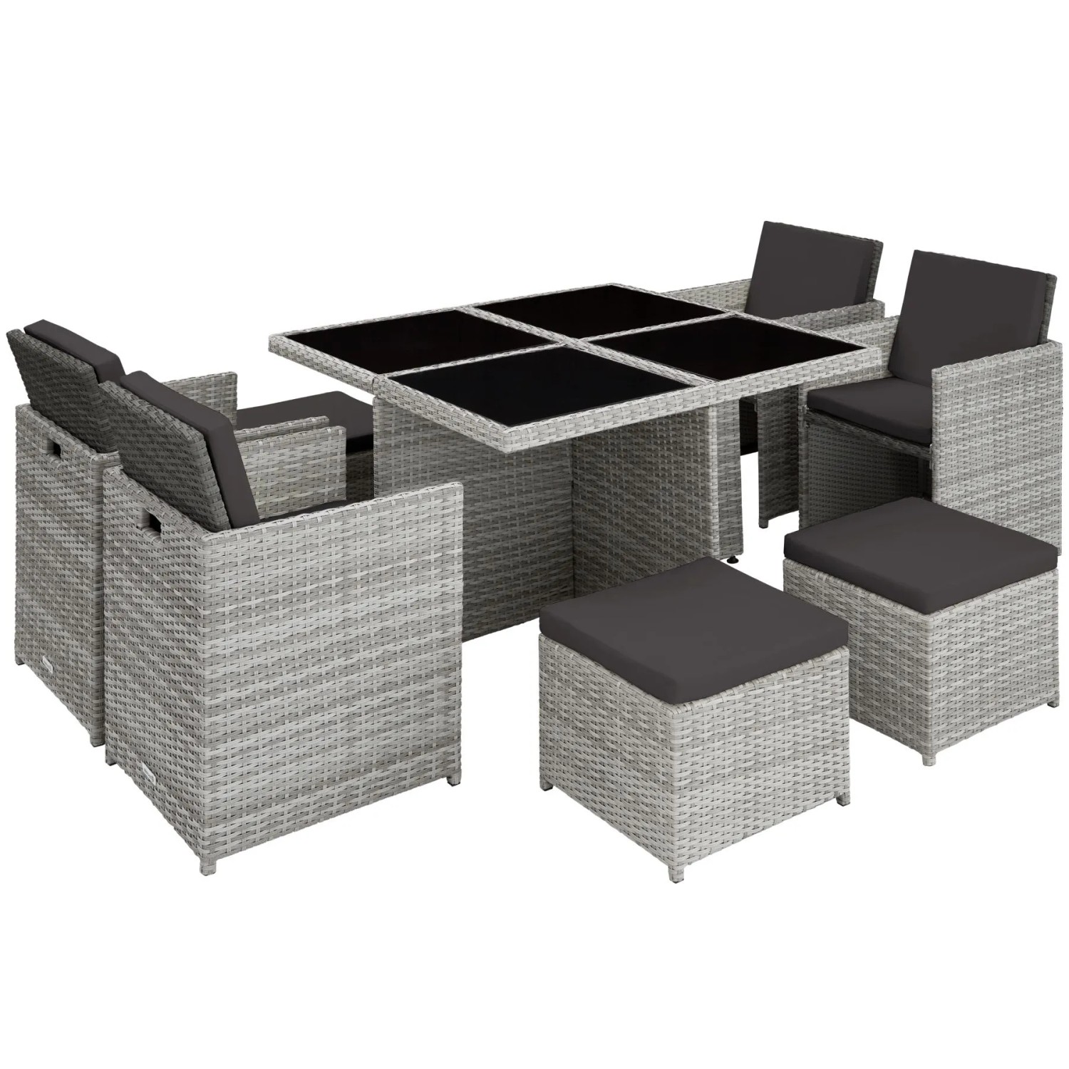 Tectake Aluminium Rattan Sitzgruppe Manhattan Wetterfest und Uv Beständig 2 Bezugssets  54 x 58 x 82 cm Hellgrau