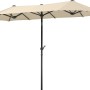 Rechteckiger, naturfarbener Schneider Marktschirm 300x150 cm mit Knickfunktion.