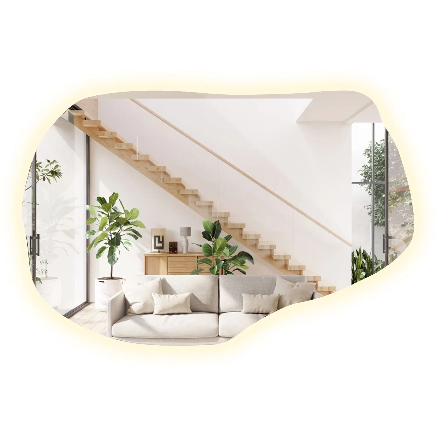 Wallfluent Beleuchteter Spiegel 65x100 cm Unregelmäßige Form Mit Neutralweiß 4000K Für Bad Und Wohnzimmer