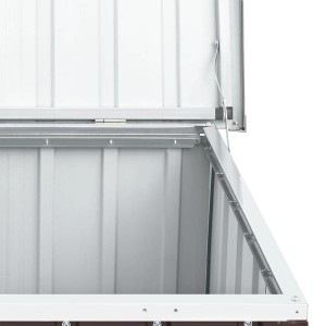 Geöffnete furnicato Gartenbox, braun, 149x99x93 cm, Innenansicht. Ideal zur Aufbewahrung von Gartenartikeln.