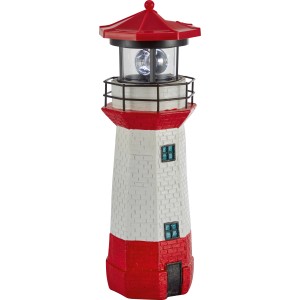 Dekorativer LED Solar-Leuchtturm für Garten und Terrasse, rot-weiß, 27cm hoch.