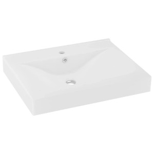 Rechteckiges vidaXL Luxus-Waschbecken aus matt-weißer Keramik mit Hahnloch und Überlauf. Modernes Design.