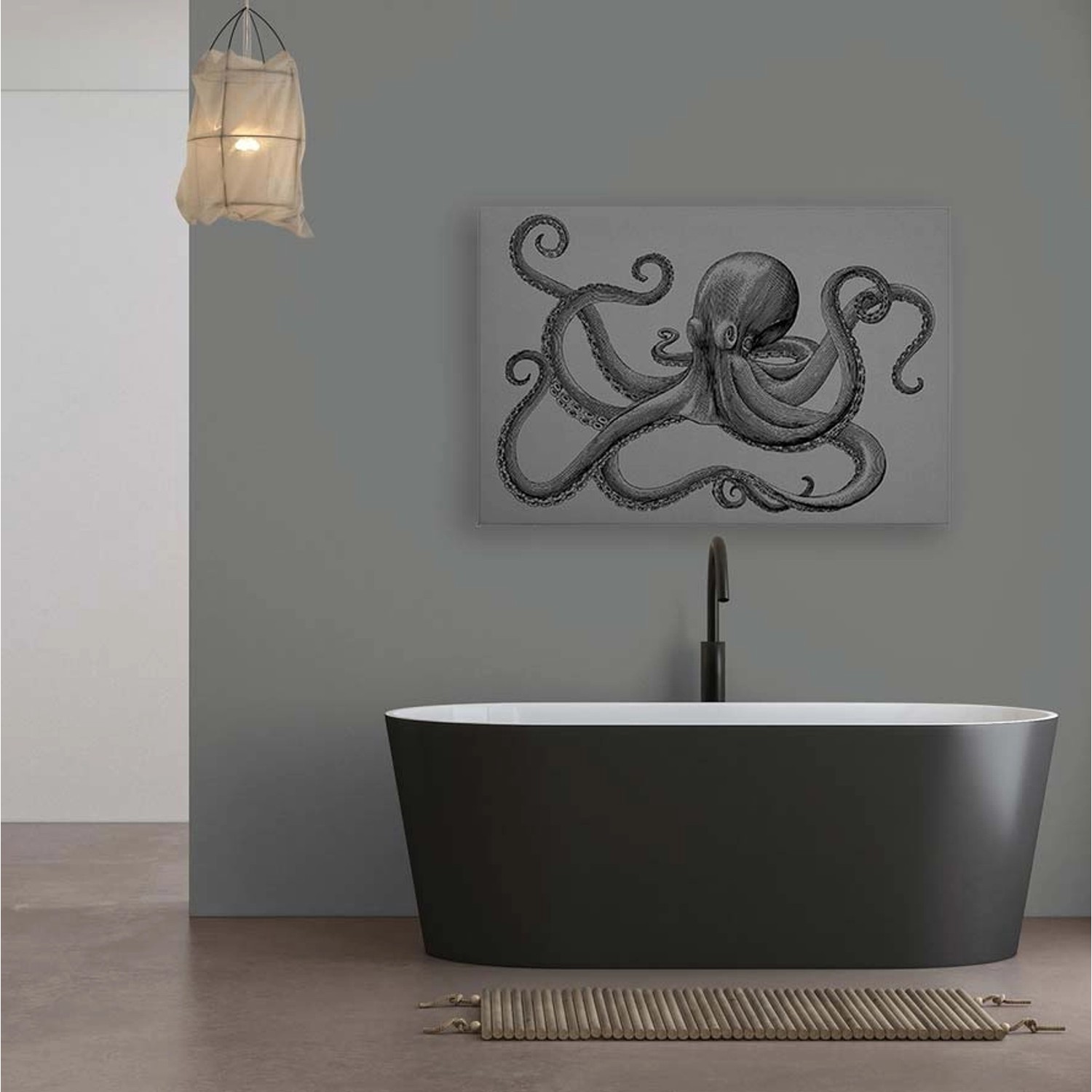 Bricoflor Oktopus Leinwand Grafisch Deko Leinwandbild Mit Krake Schwarz Grau Vintage Wandbild Mit Tintenfisch In 90 X 60