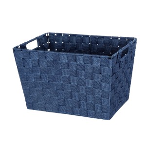 Dunkelblauer Wenko Aufbewahrungskorb Adria M aus Polypropylen mit Flechtoptik.