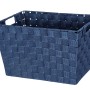 Dunkelblauer Wenko Aufbewahrungskorb Adria M aus Polypropylen mit Flechtoptik.