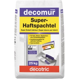 Sack Decomur Super-Haftspachtel, 25 kg, für Wand- und Deckenarbeiten.