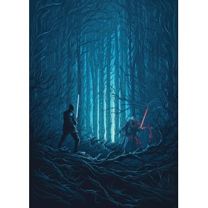 Komar Vliesfototapete Star Wars: Kampf im Wald mit Lichtschwertern.