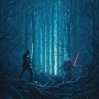 Komar Vliesfototapete Star Wars: Kampf im Wald mit Lichtschwertern.