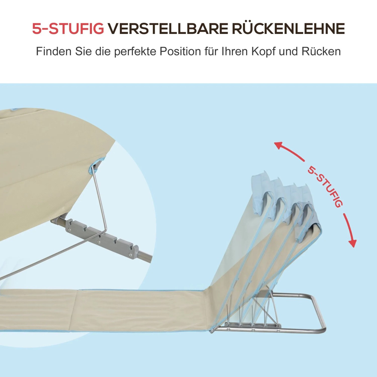Outsunny Strandliege Stahl Oxfordstoff Beige Hellblau 124L x 53B x 35-45H cm_4