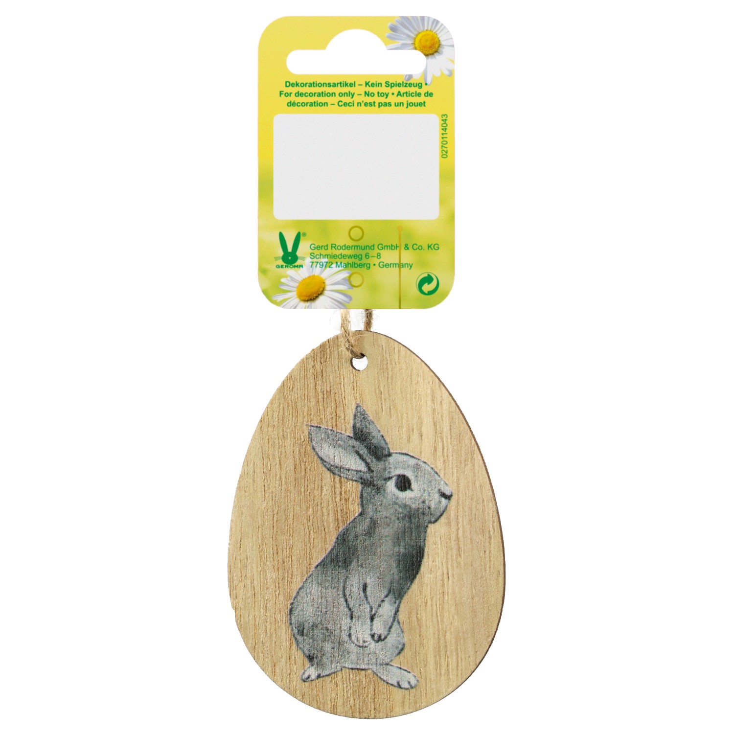 Anhänger Hasenmotiv Eiform Holz 6,1 cm x 8,5 cm Natur-Grau
