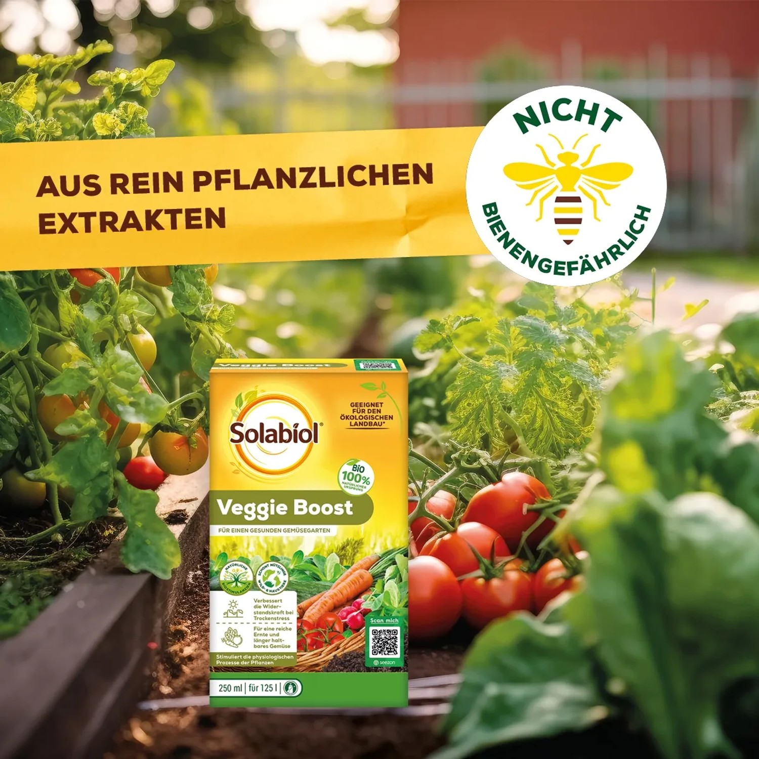 Solabiol Veggie Boost Universaldünger 250ml für gesundes Gemüsewachstum.