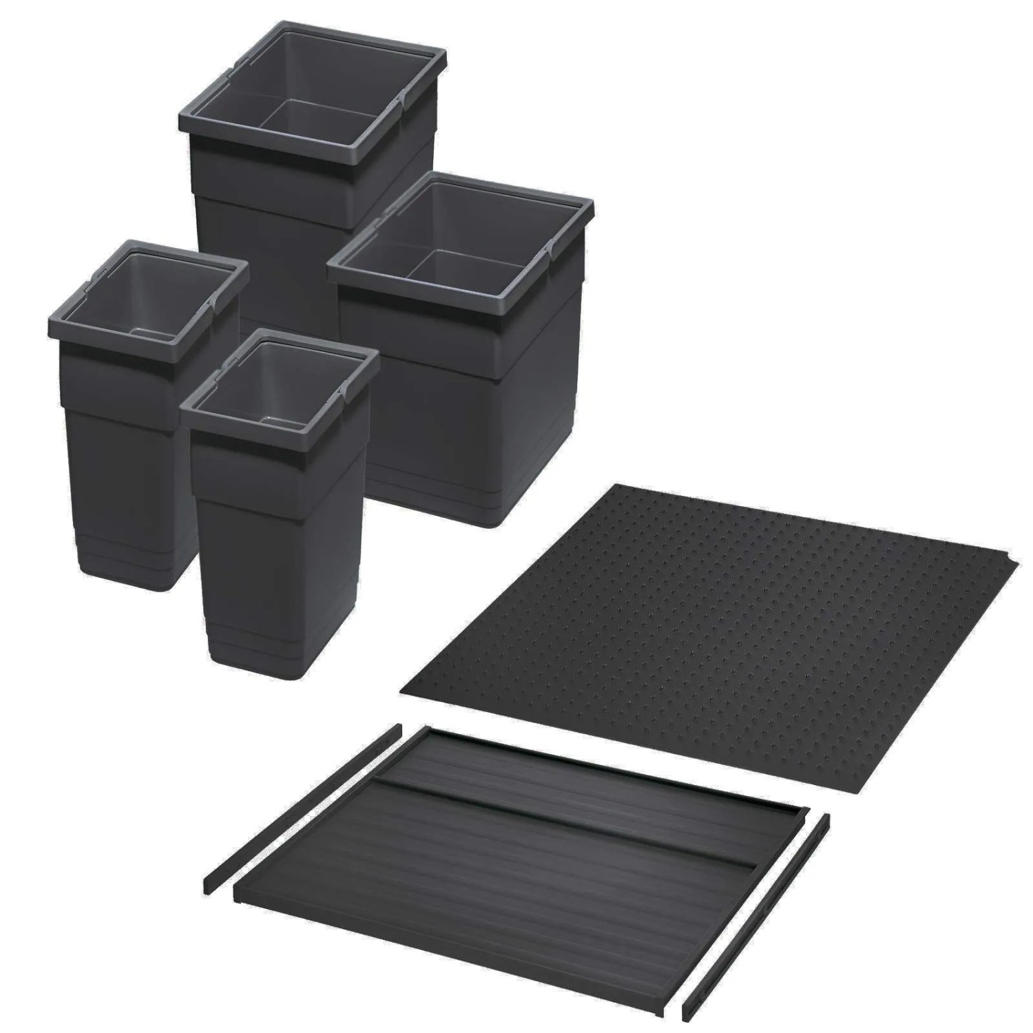 Ninka Abfalltrennsystem Eins2vier KB 600 mm 2x 6L 2x 13,5L Dunkelgrau für Seitenstärke 16 mm