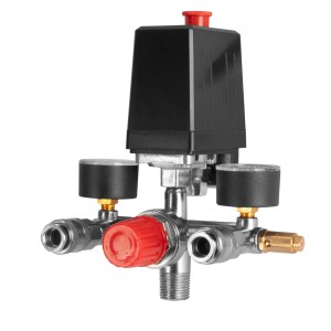 STAHLWERK Druckschalter DE-20 ST für Kompressoren mit Manometer und Schnellkupplungen.
