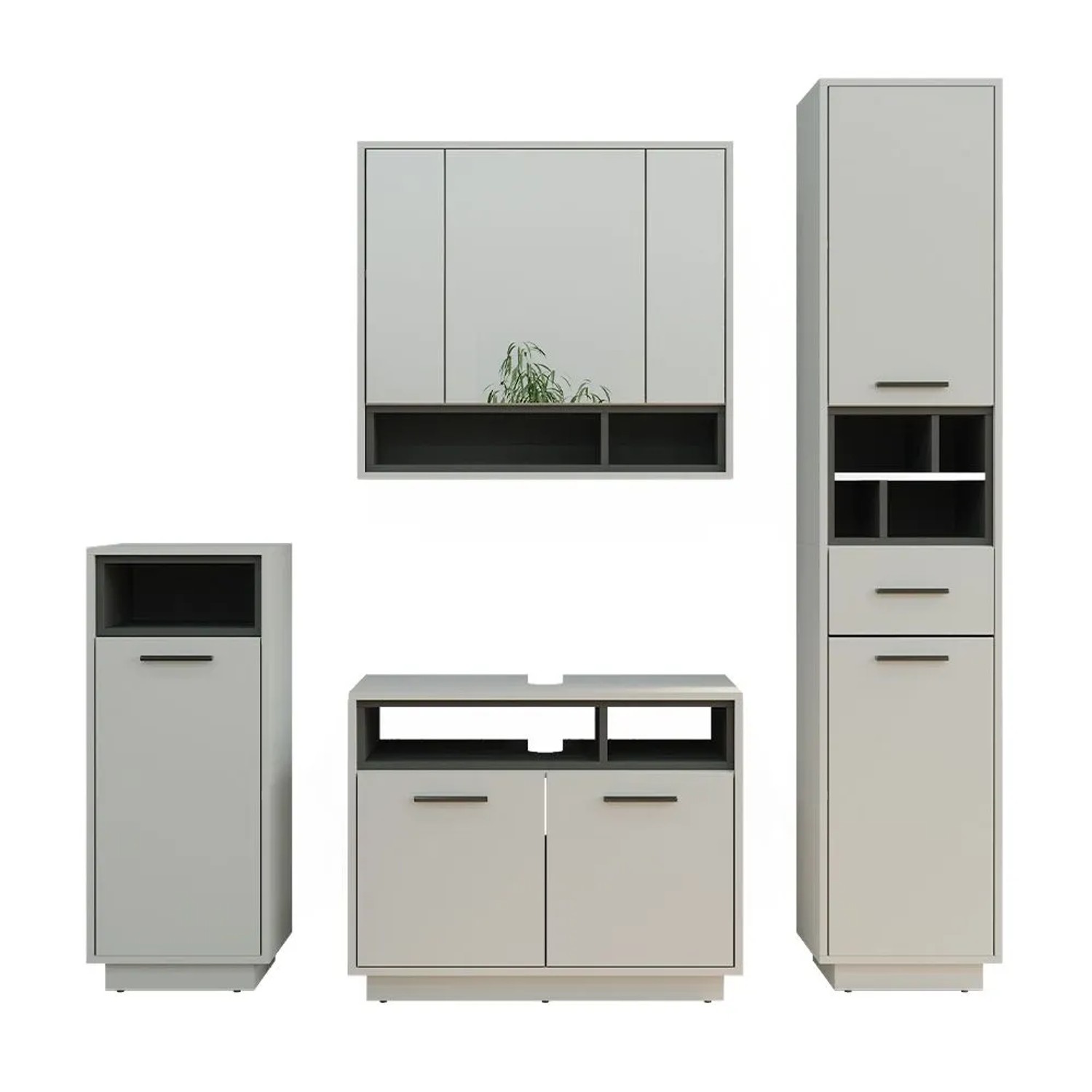 Vicco Badmöbel-Set Beatrice Grau 80 x 64 4-teilig