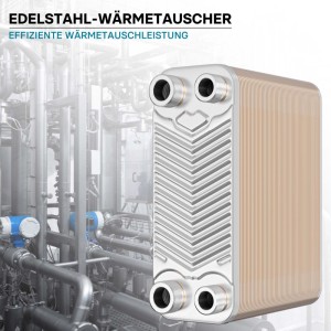Wiltec Edelstahl Plattenwärmetauscher mit 60 Platten. Kompaktes Gerät für effiziente Wärmeübertragung in Heiz- und Kühlsystemen.