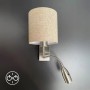 Wandleuchte Dreamer von Fischer & Honsel, 2-flammig, Nickel/Sand Leinen, mit Lesearm.