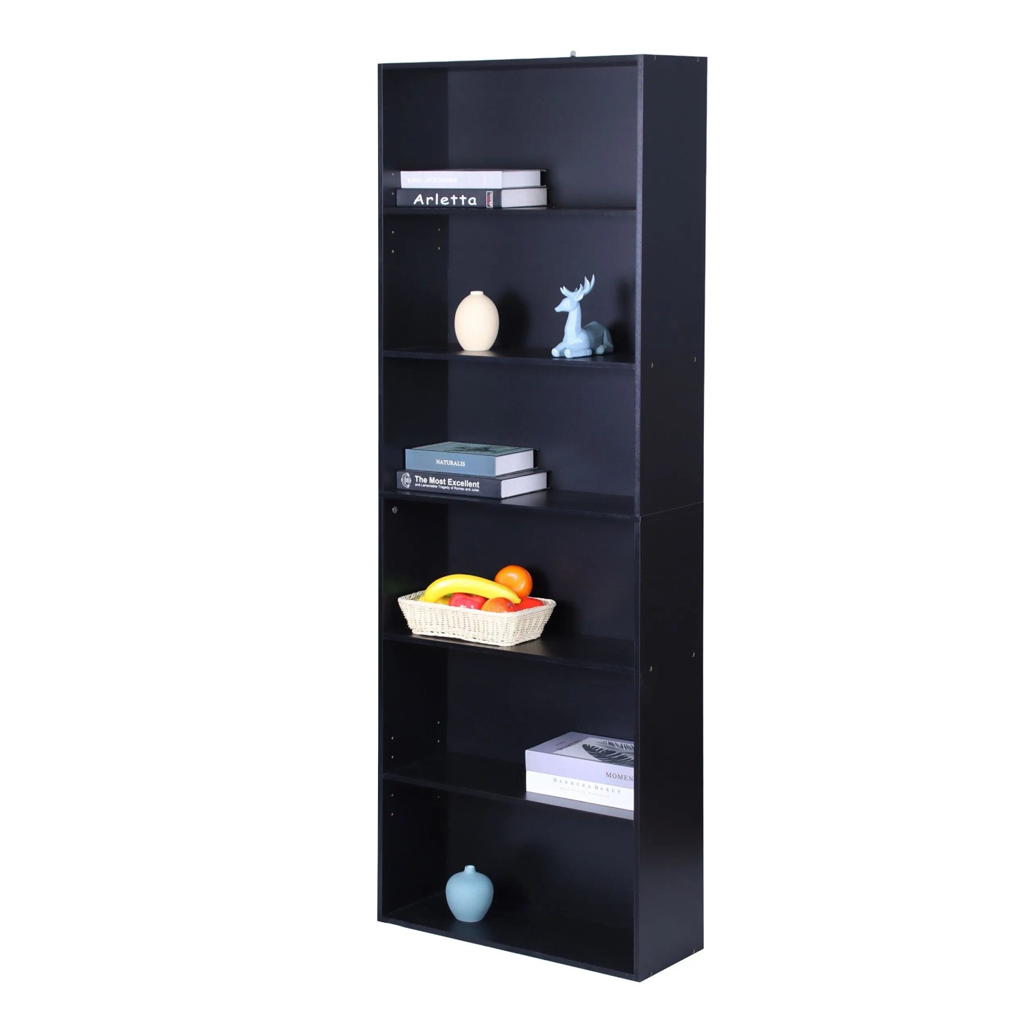 Relaxdays Bücherregal Holzwerkstoff Schwarz Verstellbar 6 Ebenen 178, 5 Cm X 60 Cm X 24 Cm