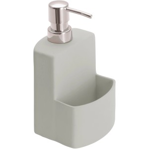 Grauer Wenko Spülmittelspender Festival mit Schwammhalter und verchromter Pumpe.