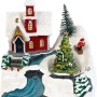 Beleuchtetes OBI Weihnachtsdorf: Kirche, Tannenbaum, Skifahrer. Mehrfarbige Kunststoff-Weihnachtsdekoration für Tisch & Fensterbank.