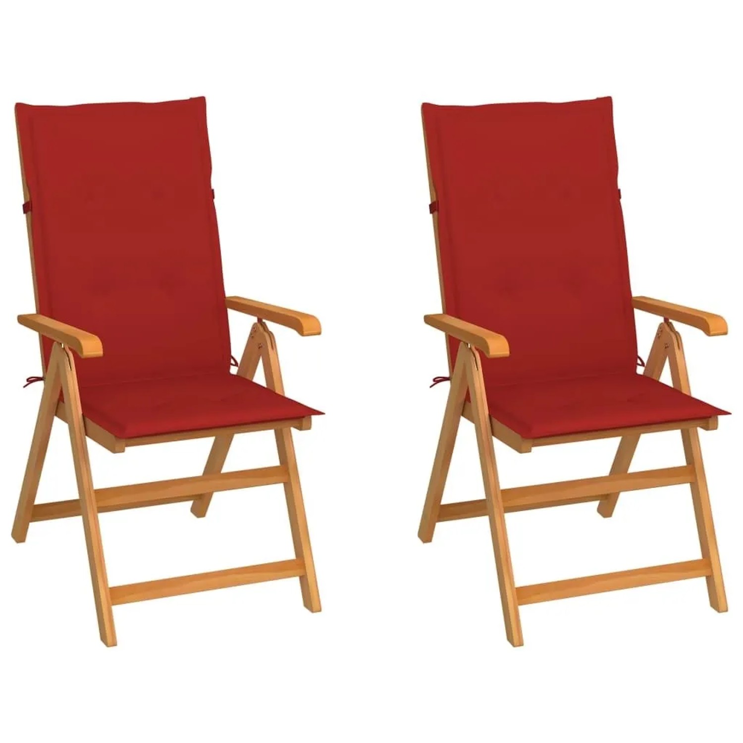 vidaXL Gartenstühle 2 Stk mit Roten Kissen Massivholz Teak 3062382