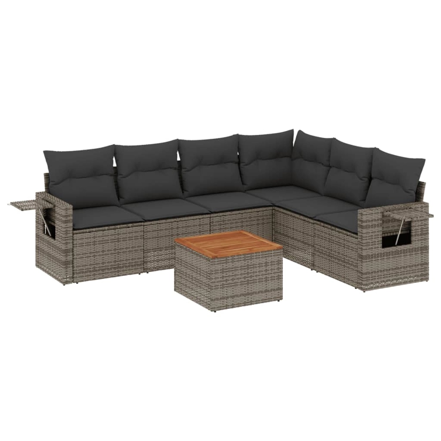 vidaXL 7-Tlg Garten-Sofagarnitur mit Kissen Grau Poly Rattan 3256914