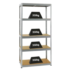 Verzinktes PROREGAL Schwerlastregal Slim Elephant mit 5 Ebenen und je 350 kg Fachlast.