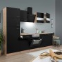 Respekta Küchenzeile KB270ESSCGKE, 270 cm, Schwarz/Eiche Sägerau Nachbildung mit E-Geräten.