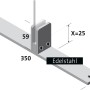 Edelstahl Standfuß (35 cm) für Hygiene Schutzglas, Detailansicht mit Maßen.