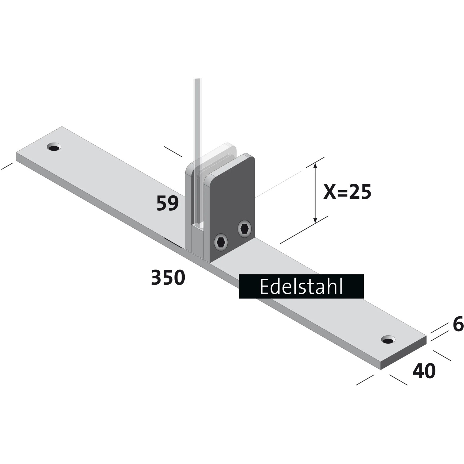 Edelstahl Standfuß (35 cm) für Hygiene Schutzglas, Detailansicht mit Maßen.