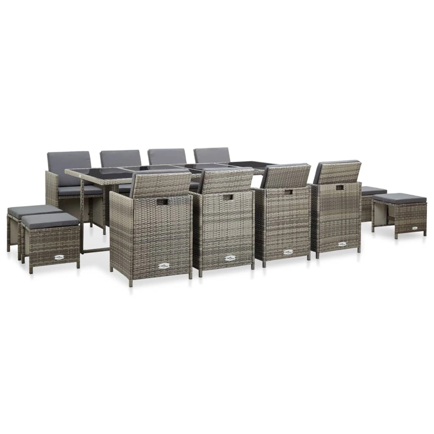 vidaXL 13-Tlg Garten-Essgruppe mit Auflagen Poly Rattan Grau 46538