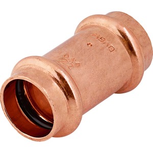 Kupfer Pressmuffe, Ø 22 mm, für dauerhafte Rohrverbindungen im Sanitär- und Heizungsbereich.