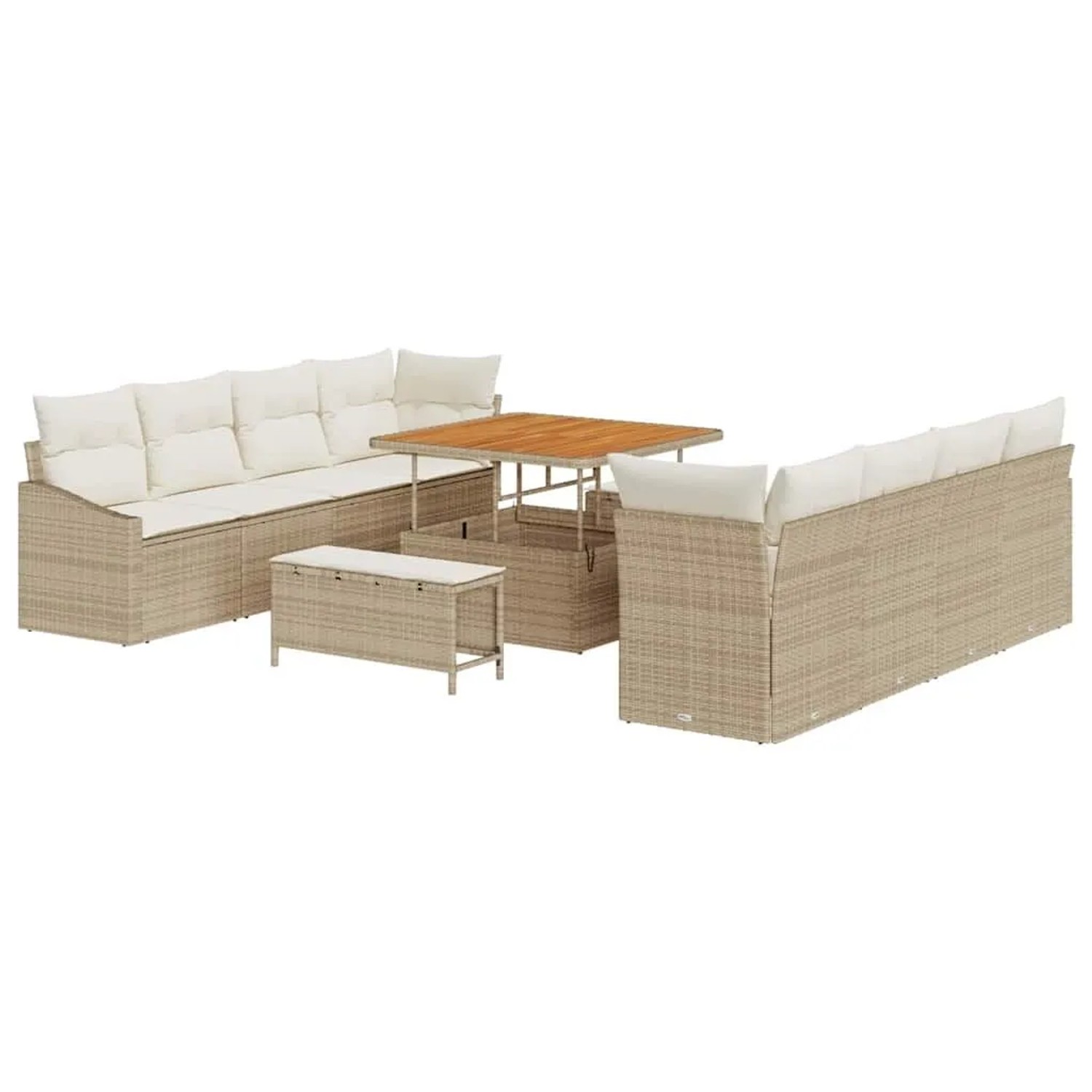 vidaXL Garten-Sofa-Set mit Kissen mit Speicher 11-Tlg Beige und Creme 3364586