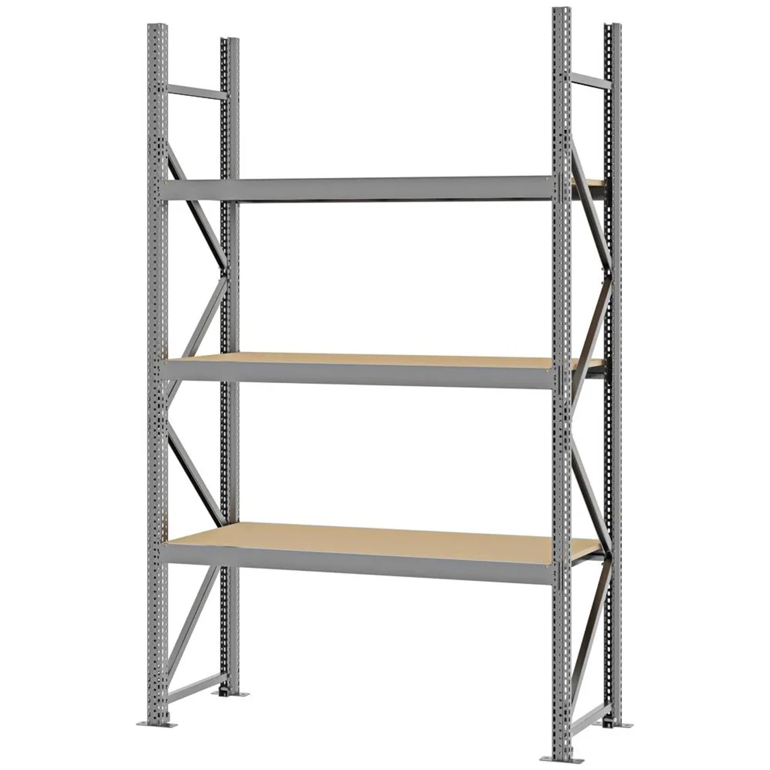 PROREGAL Weitspannregal Schraub-Stecksystem MAGNUS PRO Made In Germany Grundregal 250x150x50cm 3 Ebenen Spanplattenböden Fachlast 750kg Verzinkt