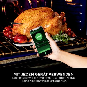 Ninja Thermometer ProChef mit App-Steuerung beim Braten im Ofen. Kabelloses Grillutensil für präzises Kochen.