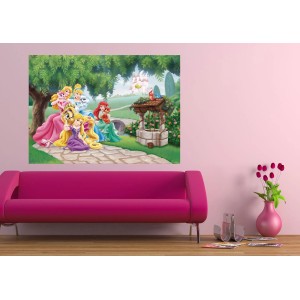 Disney Prinzessinnen Fototapete (160x110 cm) in Grün, Gelb und Rosa für das Kinderzimmer.