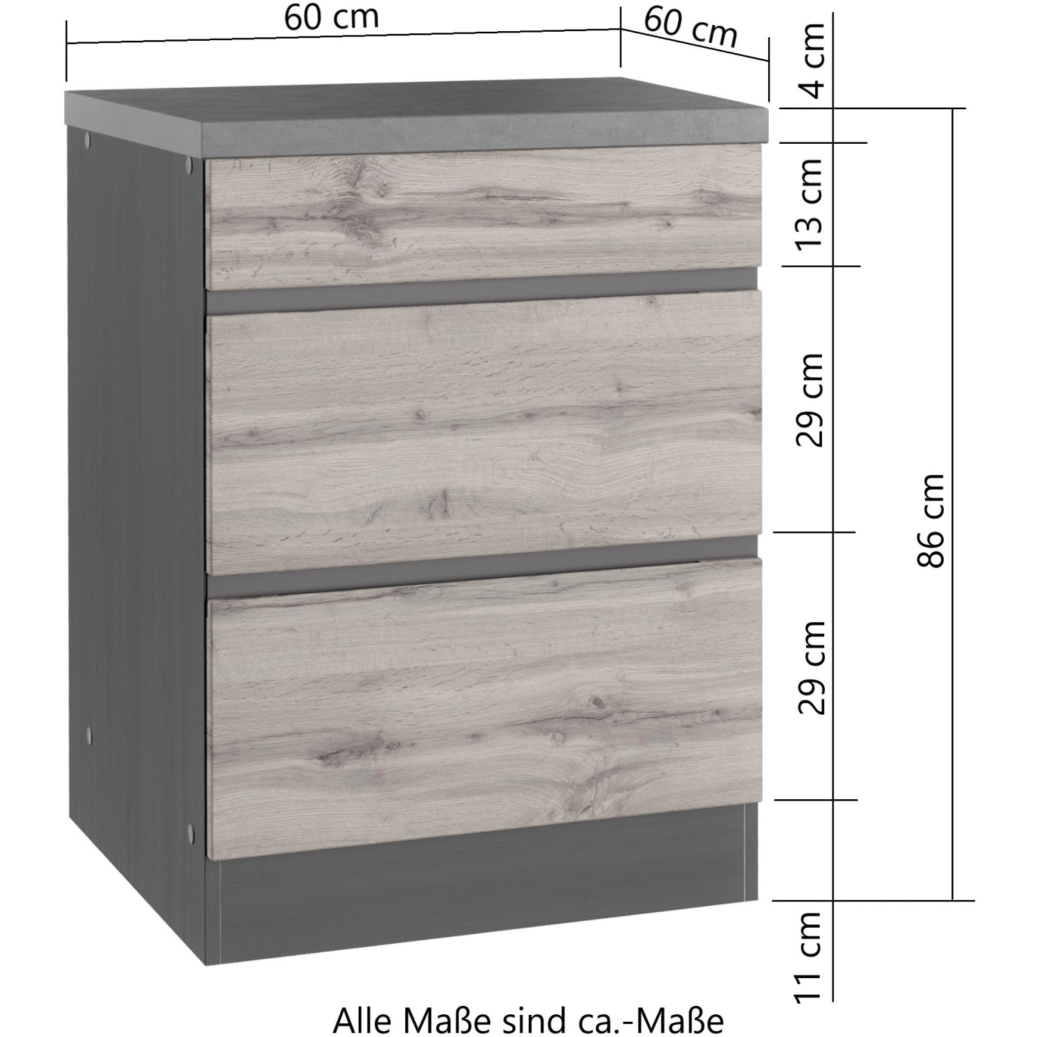 Held Möbel Küchenunterschrank Turin 60 cm mit Auszügen Wotaneiche/Graphit  kaufen bei OBI