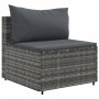 Graues vidaXL Garten Ecksofa aus Rattan mit anthrazitfarbenen Kissen. Teil der 10-tlg. Sofagarnitur.