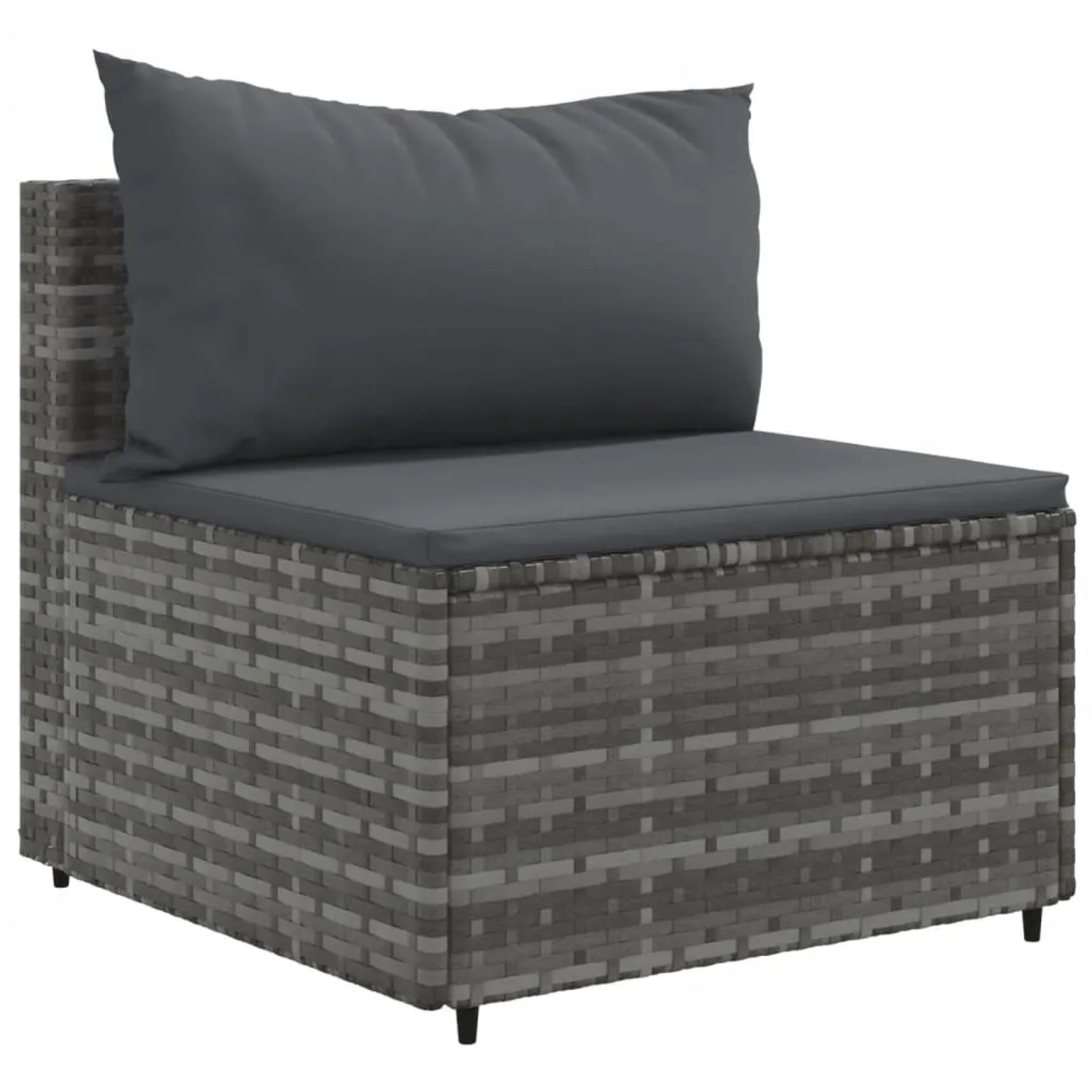 Graues vidaXL Garten Ecksofa aus Rattan mit anthrazitfarbenen Kissen. Teil der 10-tlg. Sofagarnitur.