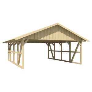 Skan Holz Carport Schwarzwald, naturbelassenes Holz mit Dachschalung, 684x772 cm.