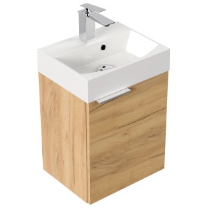 Posseik Badmöbel Cubi Slimline, 40 cm, Eiche Gold, mit Waschbecken und Softclose-Funktion.