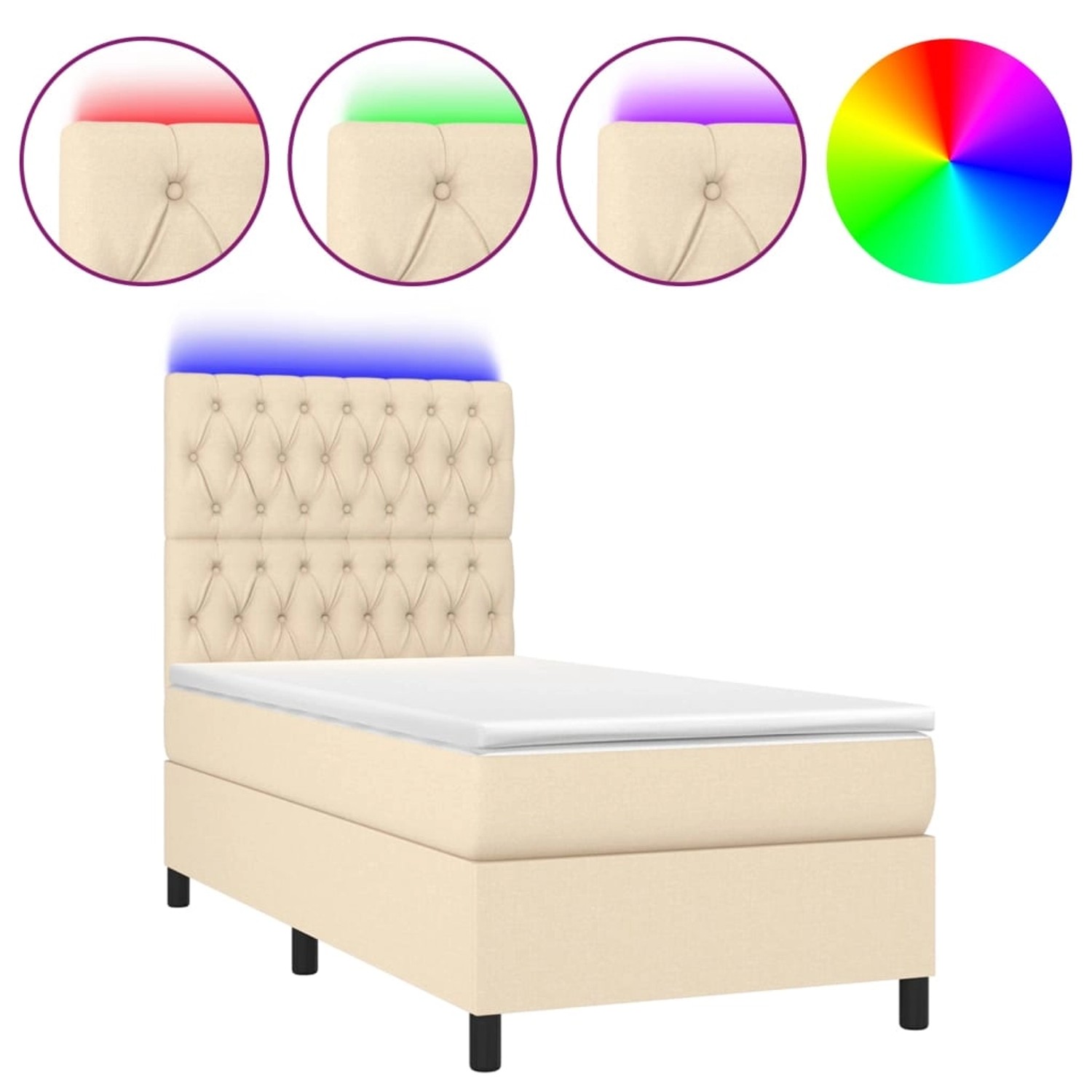 vidaXL Boxspringbett mit Matratze & LED Creme 80x200 cm Stoff 3135074 günstig online kaufen