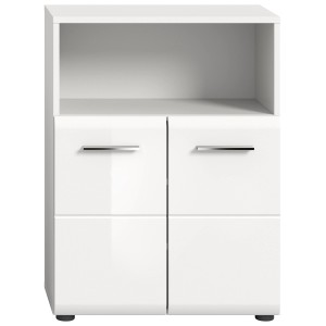 Weißer Bad-Standschrank Ice (60x80x30cm) mit zwei Türen und offenem Fach. Moderner Badschrank für mehr Stauraum.