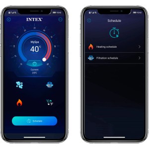 Smartphone mit App zur Steuerung des Intex PureSpa Bubble Massage Greywood Deluxe Whirlpools.
