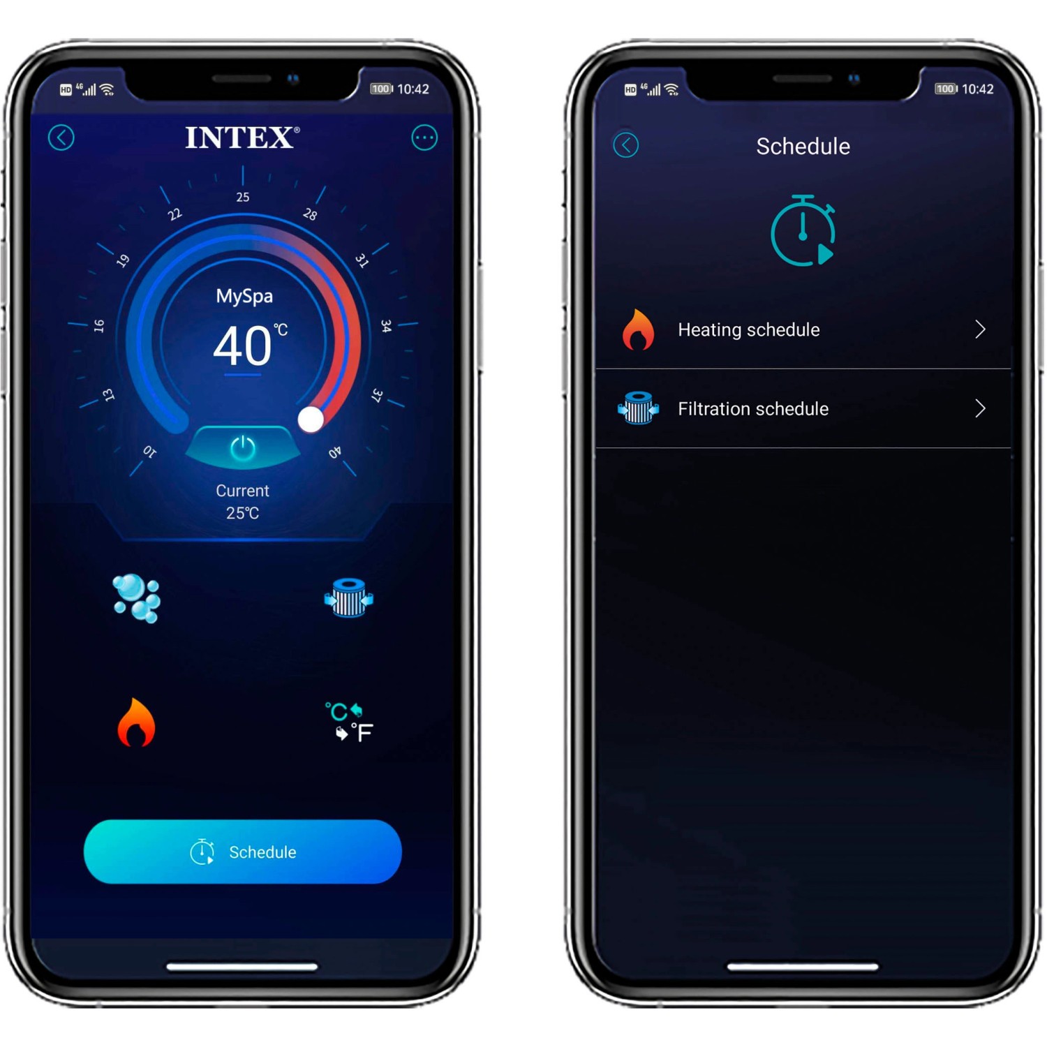 Smartphone mit App zur Steuerung des Intex PureSpa Bubble Massage Greywood Deluxe Whirlpools.